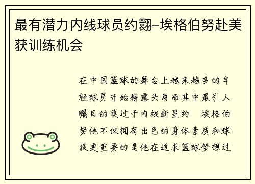 最有潜力内线球员约翾-埃格伯努赴美获训练机会